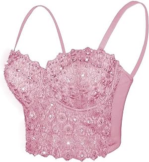 YCBENYANG Womens Rhinestone Bustier Top Corset Sexy Club Party Crop Lace Going Out Sleeveless Top Vest Bra with