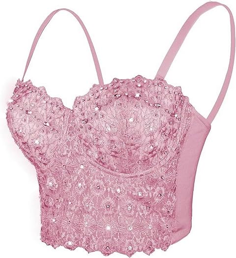 YCBENYANG Womens Rhinestone Bustier Top Corset Sexy Club Party Crop Lace Going Out Sleeveless Top Vest Bra with
