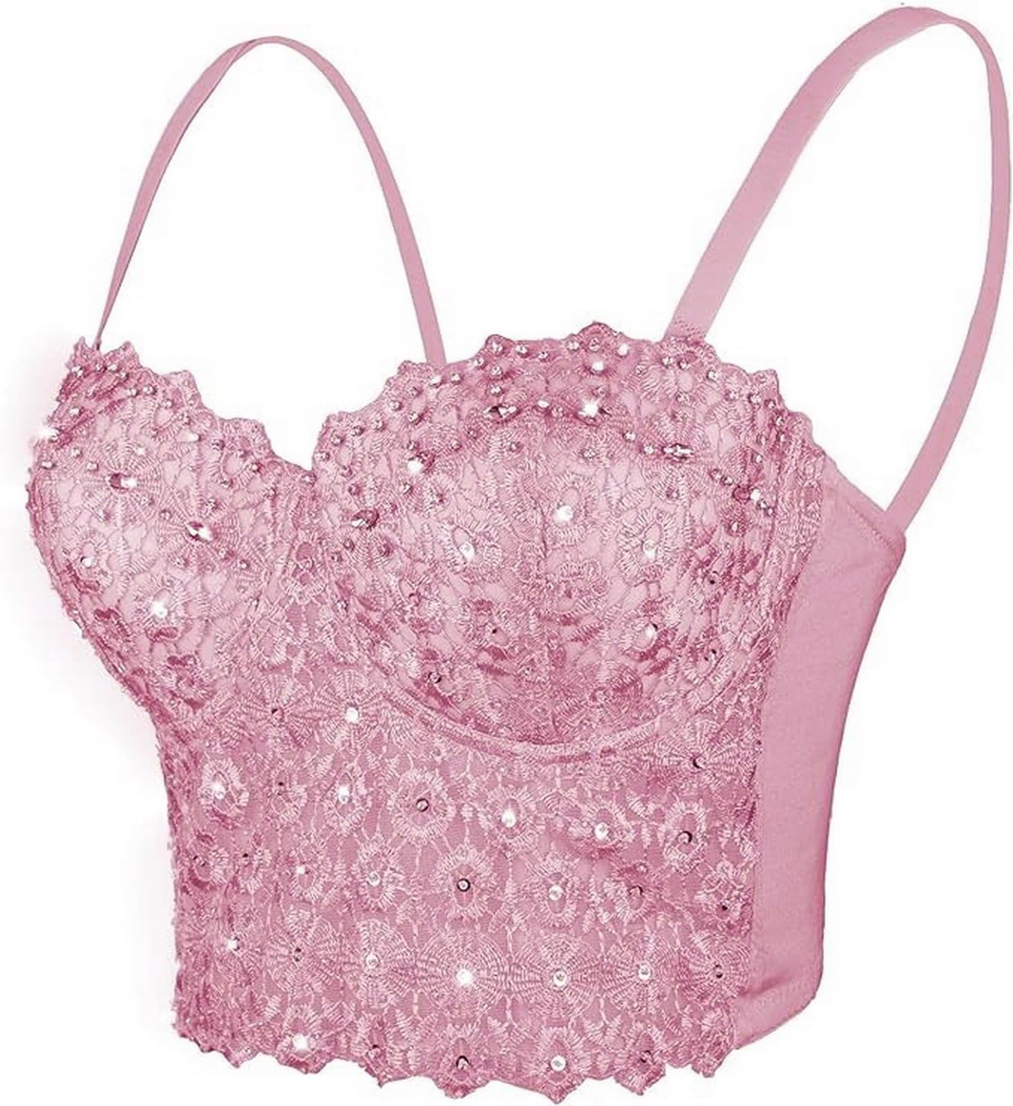 YCBENYANG Womens Rhinestone Bustier Top Corset Sexy Club Party Crop Lace Going Out Sleeveless Top Vest Bra with