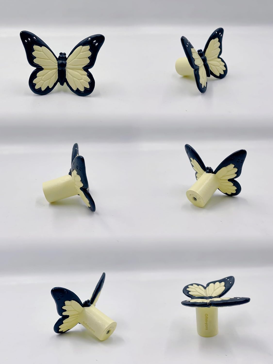 Spring Butterfly Flower Drawer Pulls Resin Hand Painted Cabinet Knobs Dressing Table Handles Country Kitchen Home Decor (Pack of 6)