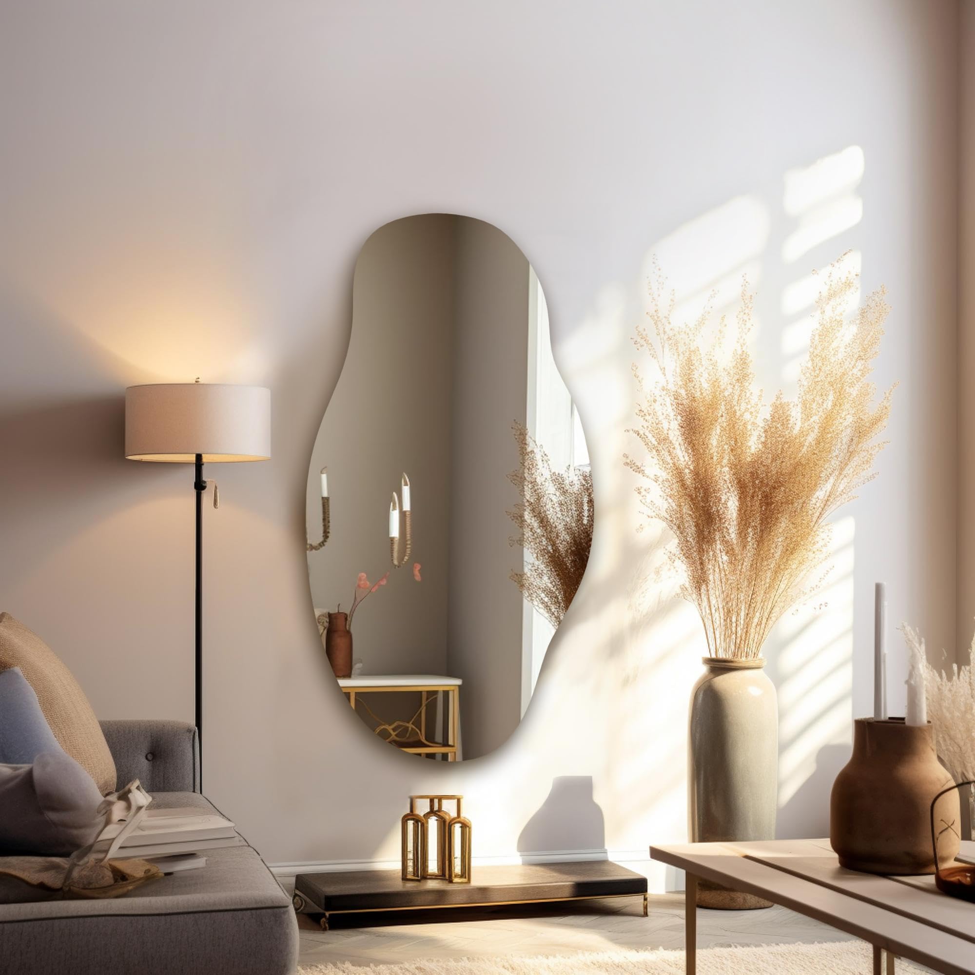 Cloud Large Mirror Asymmetrical Wavy Mirror Hanging Wall Decor Aesthetic Design Mirror Minimalist Boho Irregular Modern Frameless Bathroom Mirror (32x60 cm | 12.6"x23.6")