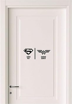 Bathroom Door Sticker Decal - Men Women Superhero Vinyl Sign - Funny Fun Learning Educational