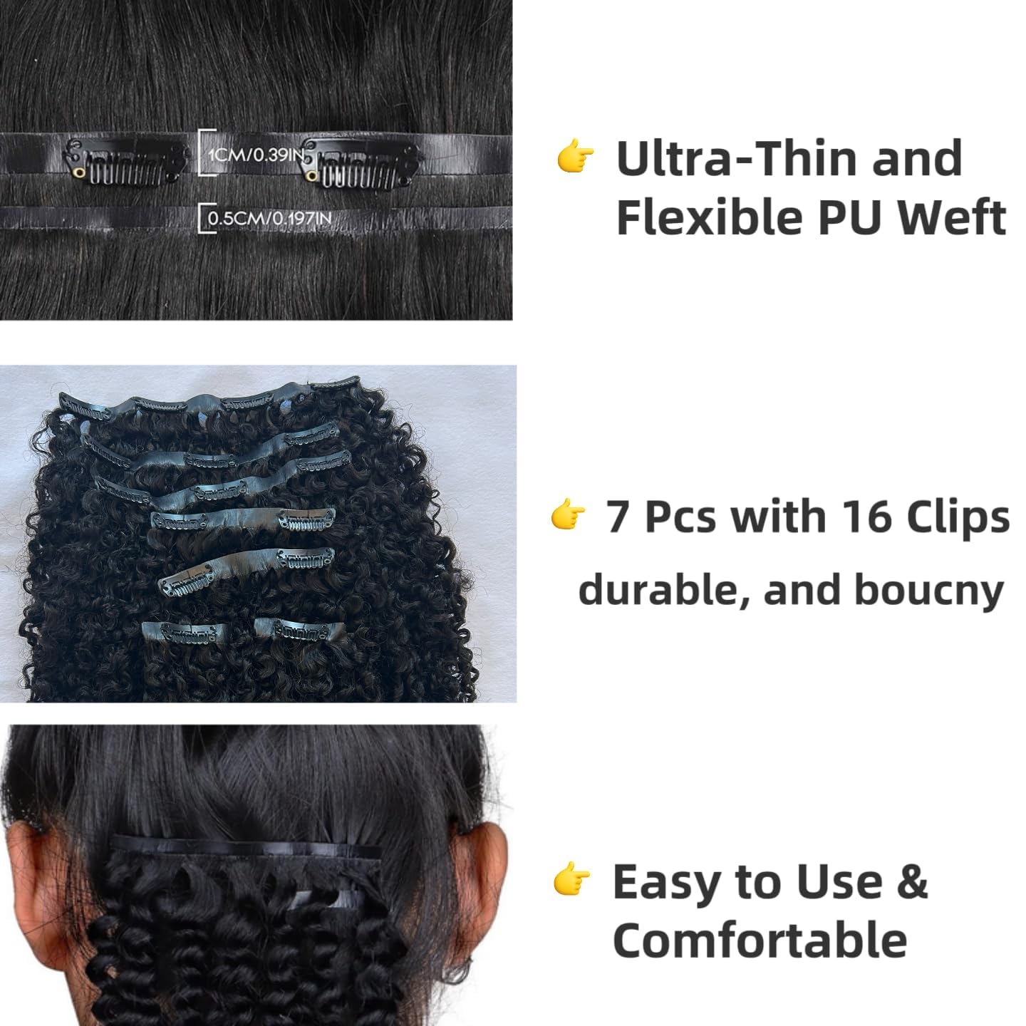 Seamless Afro Kinky Curly PU Clip in Extension Real Human hair For Women 7Pcs Seamless Clip ins Full Head 120g Natural Color 16Inch