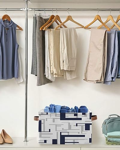 Miniatura 5 de Cesta de almacenamiento azul marino y gris para organizar estantes, cajas de almacenamiento plegables con asa, cesta de lona moderna geométrica