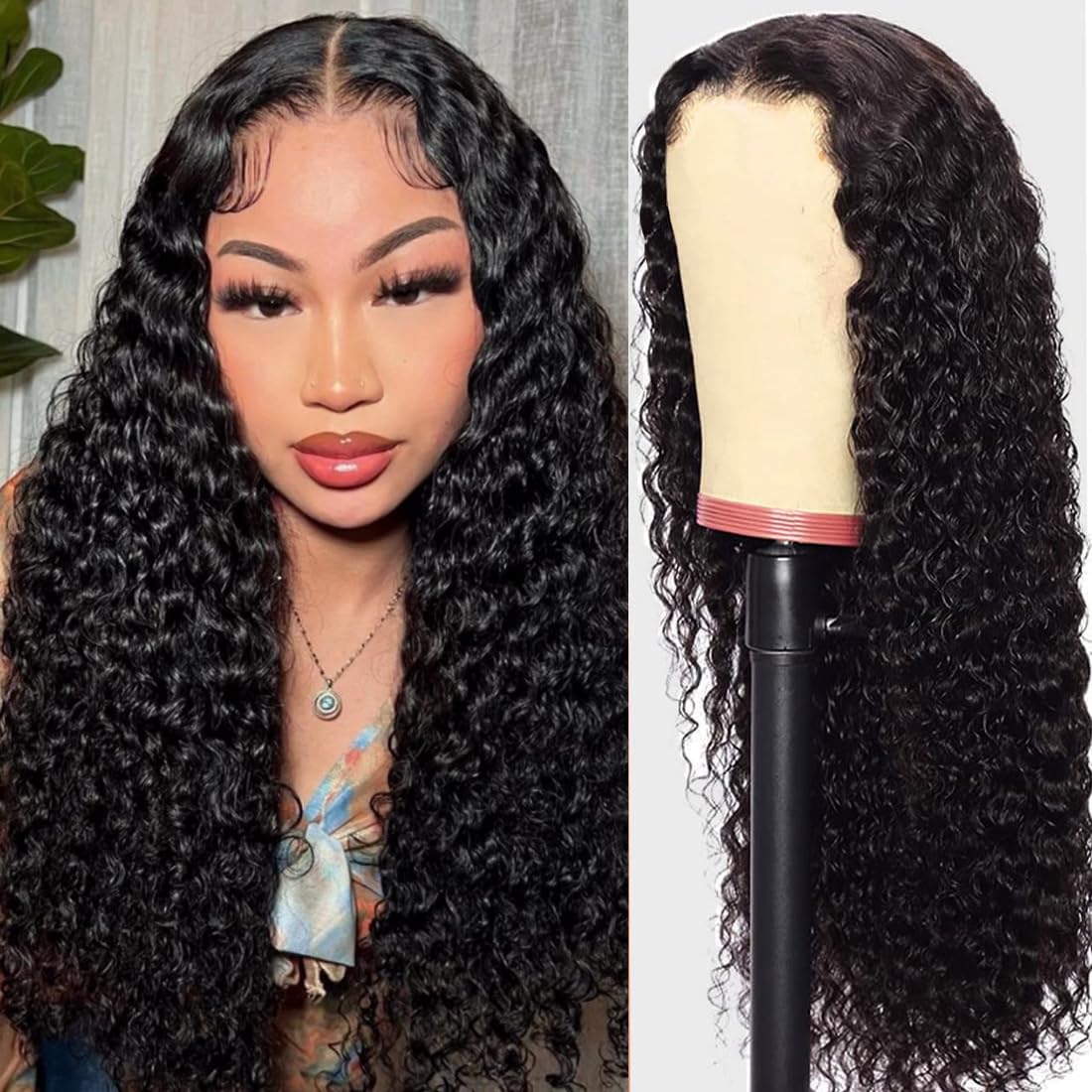 Wear and Go Glueless Wig Human Hair Pre Plucked Pre Cut 5x5 HD Lace Closure 22 Inch Water Wave Human Hair Wig for Black Women Brazilian Virgin Curly Wig Natural Black