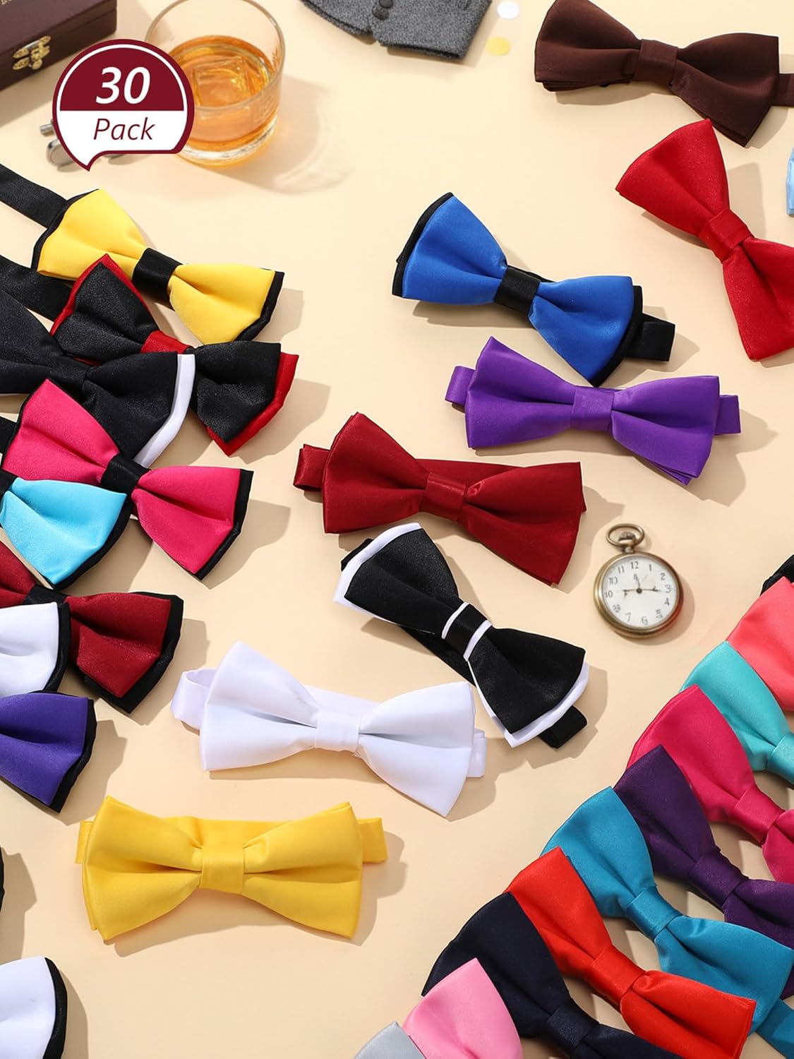 Jecery 30 Pcs Bow Tie for Men Pre Tied Bow with Adjustable Neck Band Formal Bowtie Bulk Tuxedo Wedding Party Celebration Gift