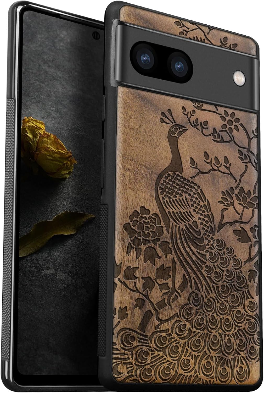 Carveit Wood Case for Pixel 8 Case [Natural Wood & Black Soft TPU] Shockproof Protective Unique Wooden Cover Compatible with Google Pixel 8 (Sailboat-Blackwood)