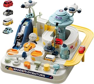HJKLDBI Car Adventure Toy with 4 Mini Cars Early Educational Car Track Adventure Race Toy Creative Fun Car Rescue Adventure Toys for Home Indoor Toddler Boys Girls