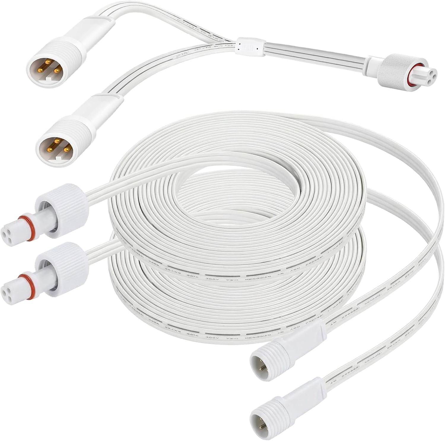 2 Set Permanent Outdoor Lights Extension Lead, Waterproof Cord with 1 Set Y-Splitter (1 Female to 2 Male),3 Pin Power Cord for Go-vee H705 H706C H705B H706B H705A H706A (16.4 ft)