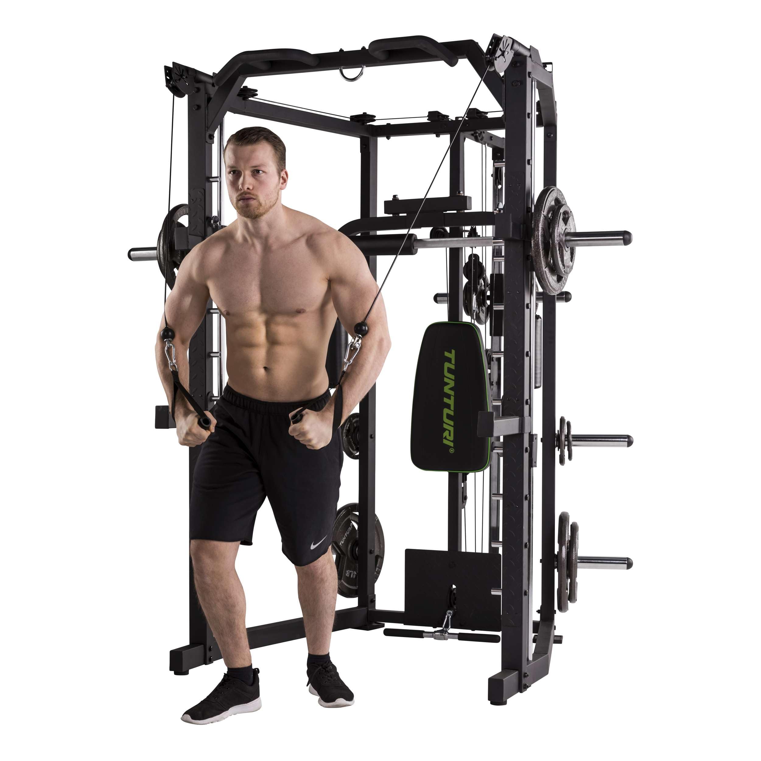 Tunturi Full Smith Machine SM80, Kraftstation Multigym, mit Flaschenzug, Klimmzugstange, Butterfly