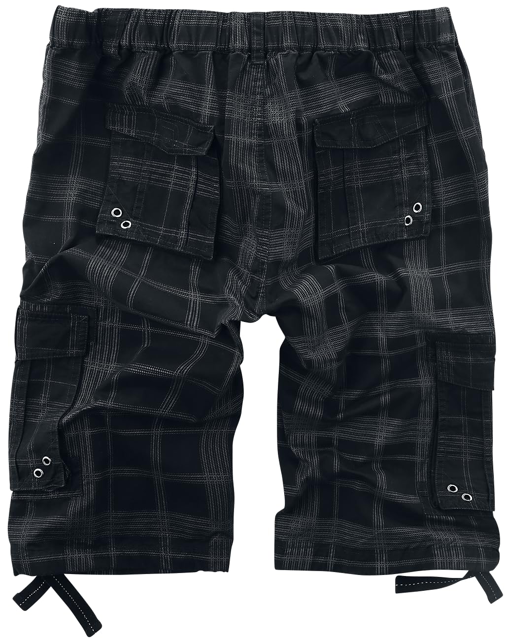 Black Premium by EMP Hombre Pantalón Corto Negro con Estampado de Cuadros