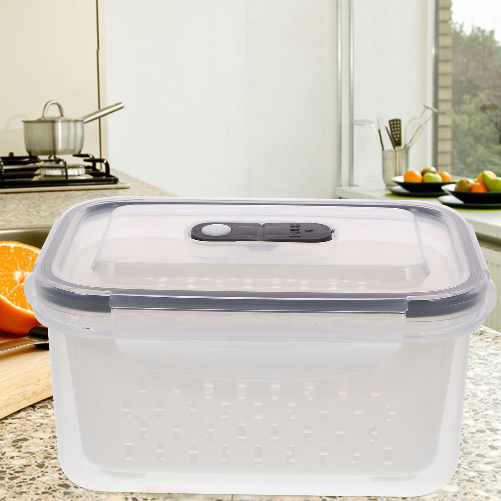 TEHAUX 3 Stück Kühlschrank Organizer Kasten mit Abtropfkorb, Kunststoff