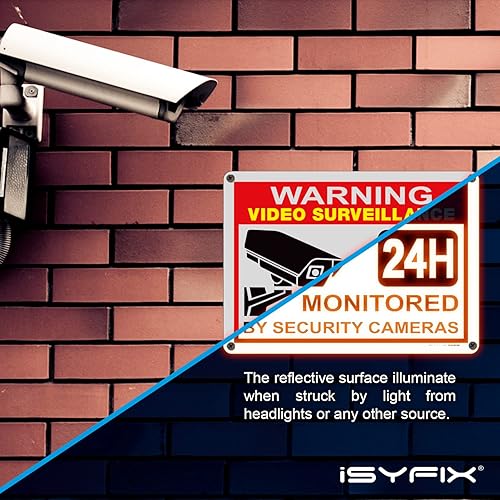 Miniatura 5 de iSYFIX Señal de advertencia de videovigilancia  1 paquete de 1 paquete reflectante plateado de 14 x 10 pulgadas  100% libre de óxido .040 letreros