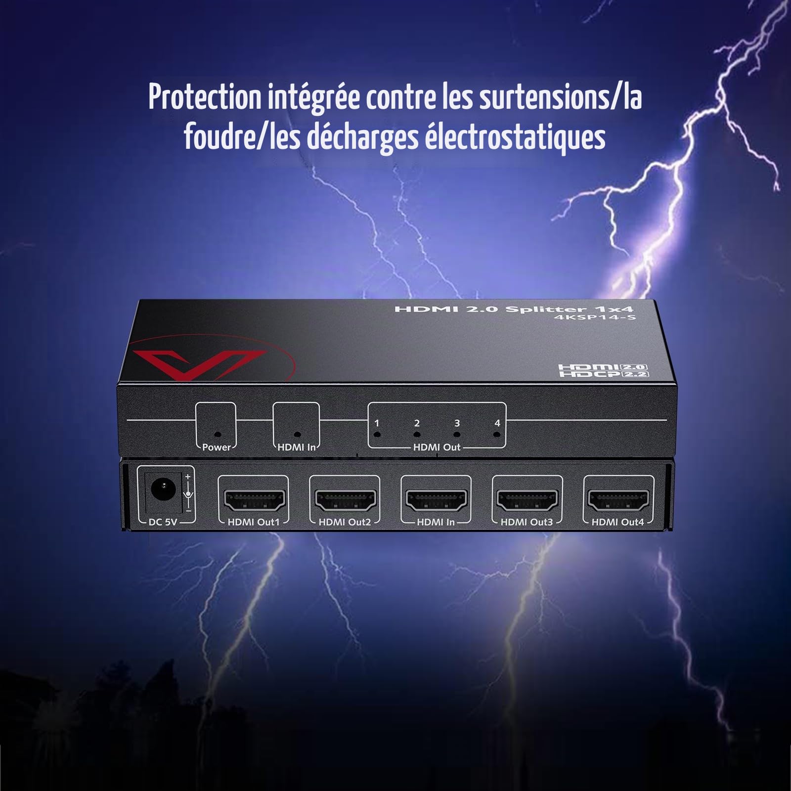 AV Access 1 entrée 4 Sorties UHD 4K@60Hz 1080p@120Hz Répartiteur HDMI 2.0 avec réduction d'échelle Automatique, répartiteur HDMI 4K avec HDR10 et 3D, Audio HD sans Perte, HDCP 2.2, EDID Automatique