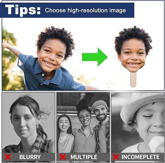 Custom Big Head Cutout on a Stick, 6 to 48 Personalized Face Cutouts for Birthday, Party Props, Graduations, Decoration Gifts, 1Piece