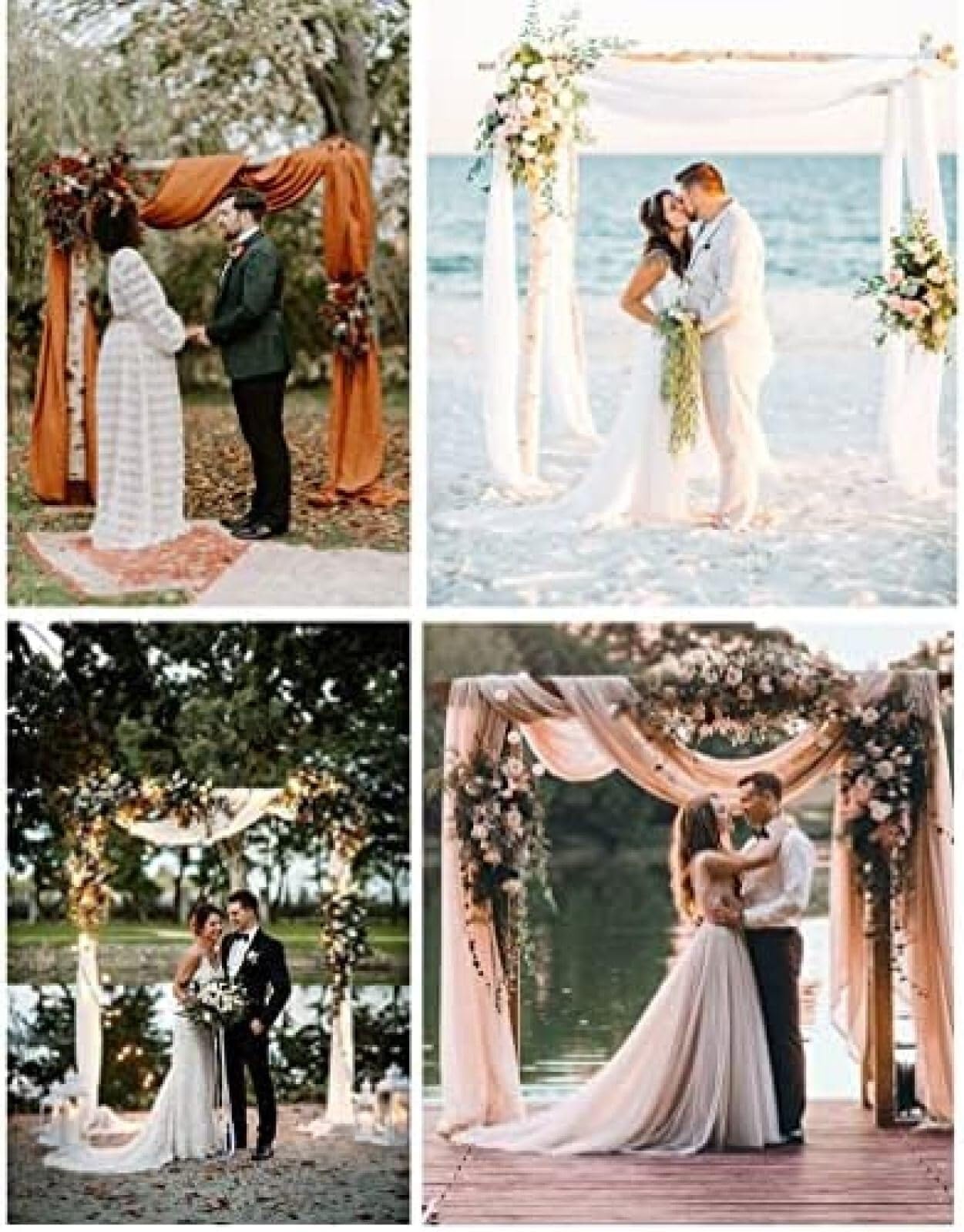 Künstliches Blumenset For Hochzeitsbögen, 2-teiliges Blumenarrangement Mit 3-teiliger Hochzeitsbogen-Drapierung For Zeremonie Und Empfang, Hintergrund Gaze-Vorhang DIY, Chiffon-Volants, Durchsichtig(0