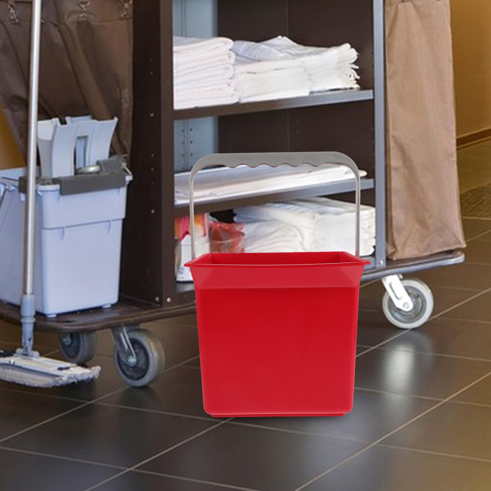 Secchio di Plastica Rosso Rettangolare Multiuso con Manico, Grande Capacità, per Pulizia Domestica e Spazi Pubblici