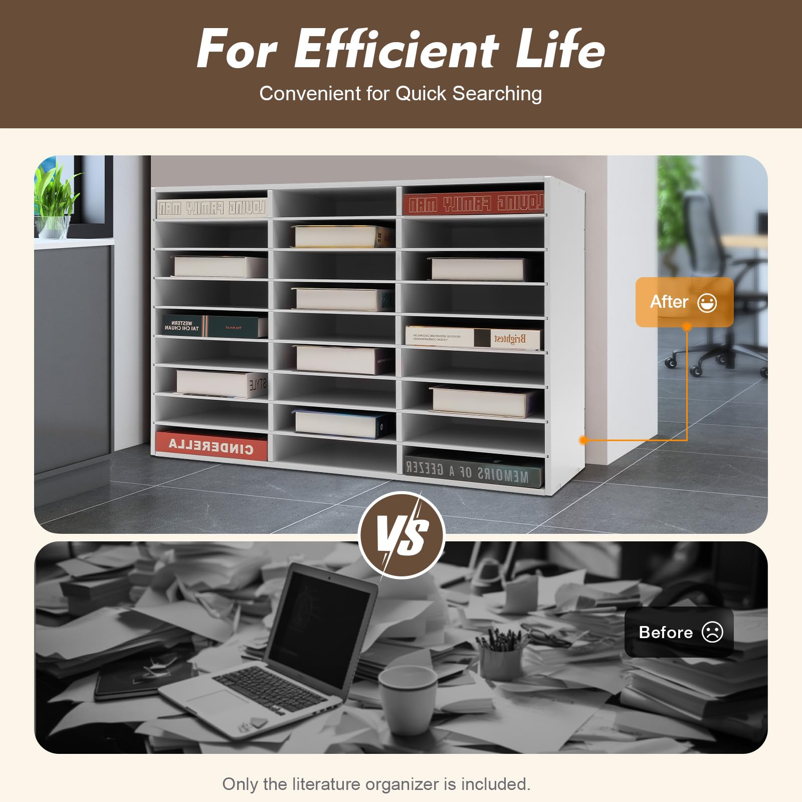 Organiseur de bureau à 27 compartiments - 80 x 30,7 x 55,1 cm - Pour documents, livres, magazines, brochures