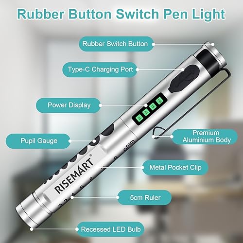 Vista 53 de RISEMART Luz de bolígrafo para enfermera, luz LED médica recargable, blanco cálido/frío y atenuación continua, luz médica portátil para enfermera