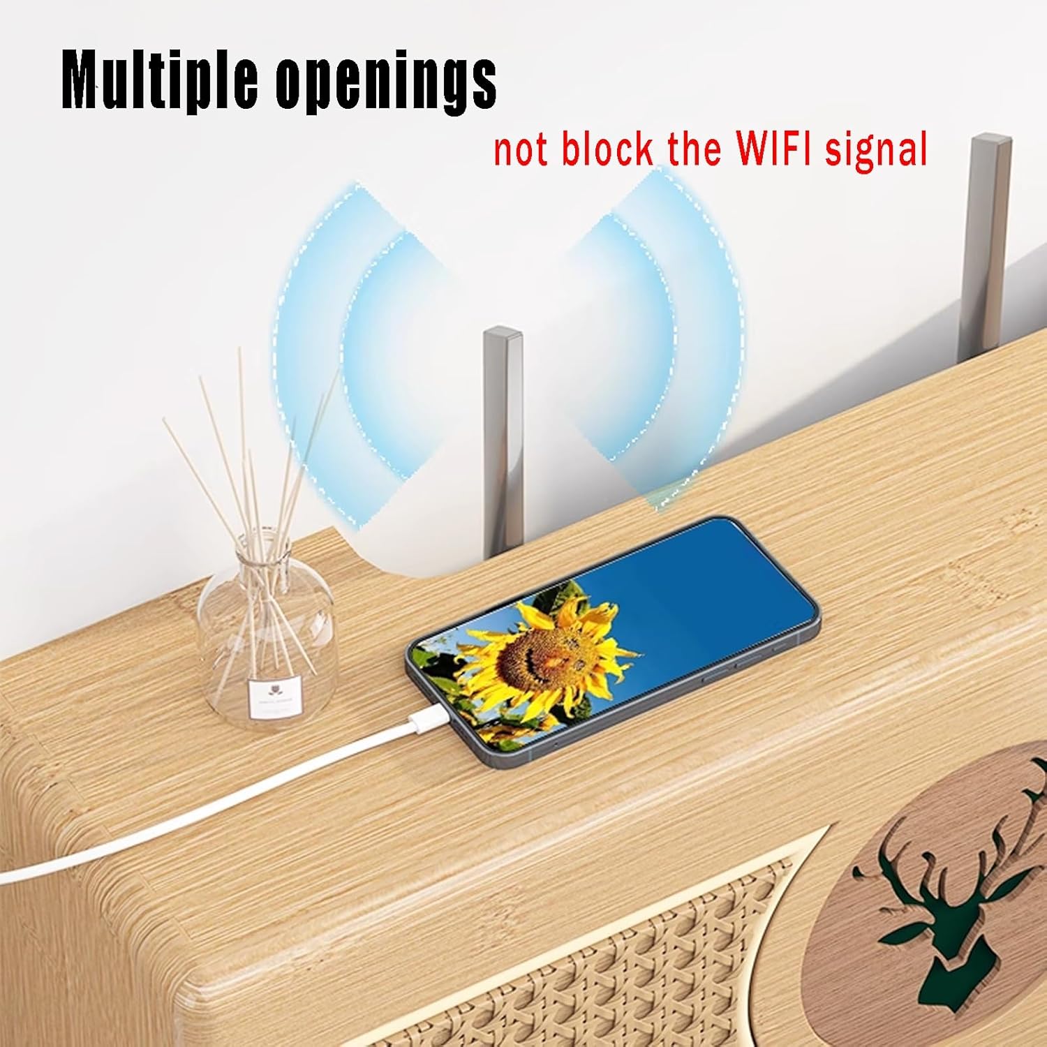 Bamboo WiFi Router Storage Box & Cable Management Hider, 27.5in Decorative Shelf for Home & Office, Perfect for Organizing Cables & Enhancing Aesthetics