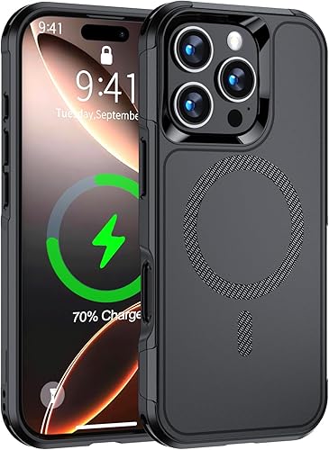 ATETEO for iPhone 16 Pro Max Case, Magnetic Case for iPhone 16 Pro Max 6.9 Inch [Compatible with Magsafe] [Military Grade Protection] Slim & Tough Phone Cover, Shockproof Phone Case Black