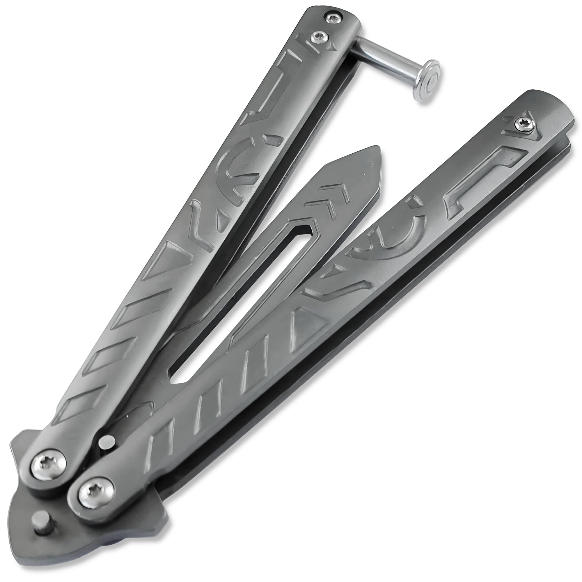 Navaja Mariposa Entrenamiento Acero Inoxidable Sin Filo Plegable Negro Plata