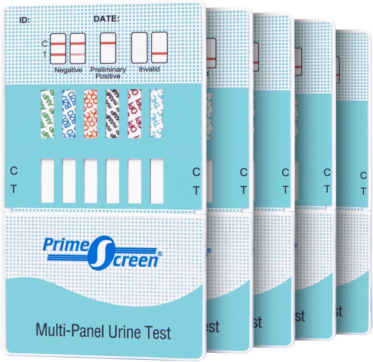 Prime Screen [5 Pack] 6 Panel Urine Drug Test Kit (THC-Marijuana, BZO-Benzos, MET-Meth, OPI, AMP, COC), WDOA-264