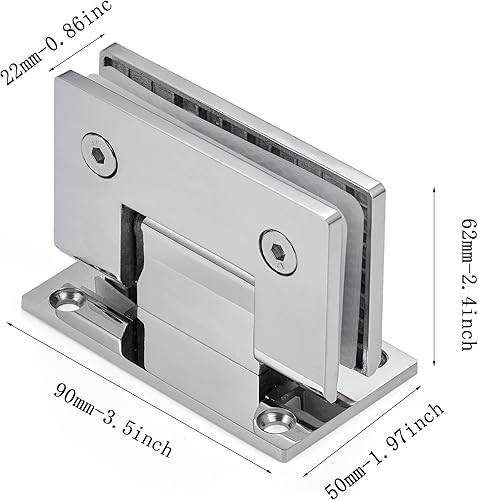 Miniatura 4 de Ranbo Bisagra de puerta de vidrio de ducha de 90 grados, acero inoxidable 304 sólido de 0.197 in, montaje de pared a vidrio, para puertas sin marco