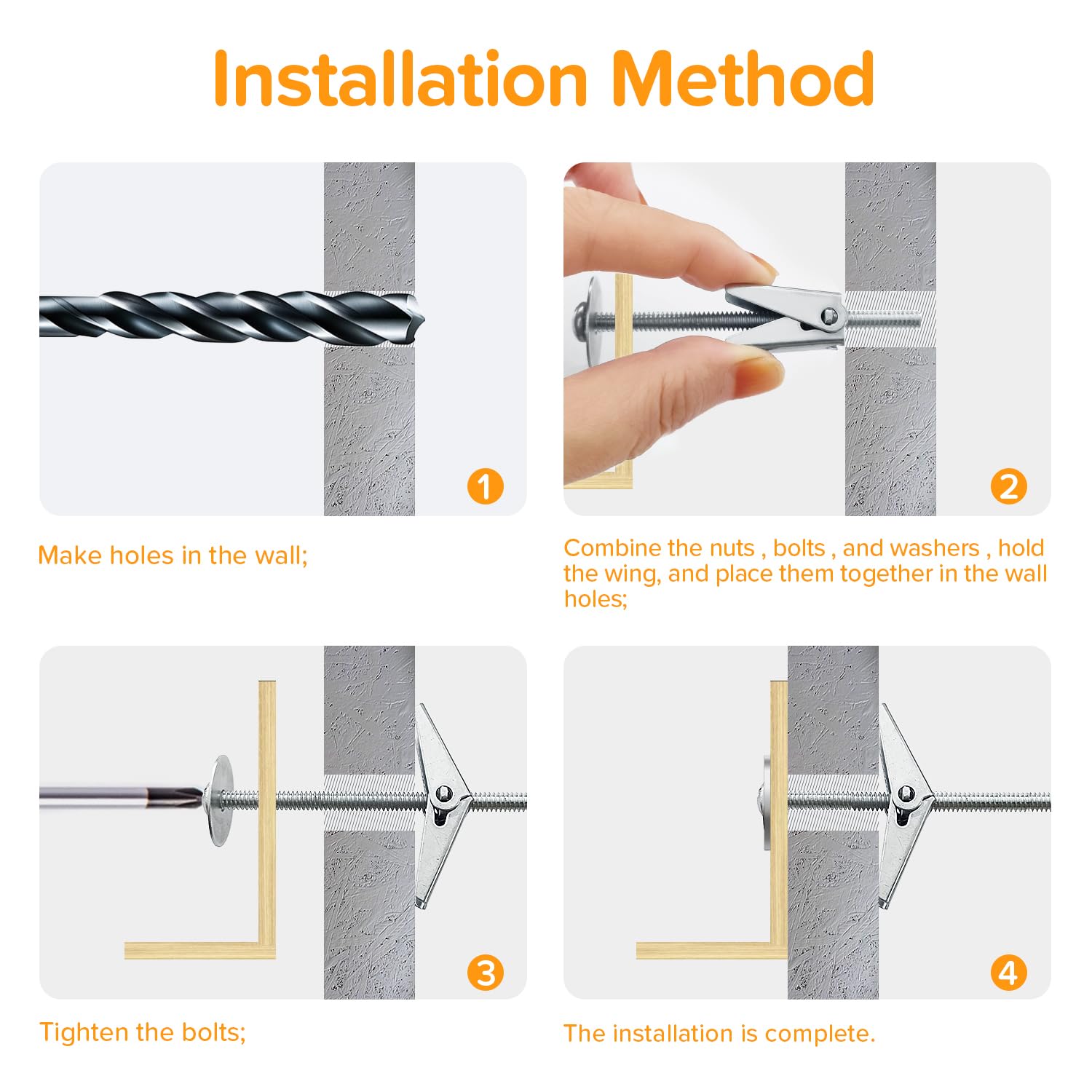 Kit Tasselli A Levetta 3/16'' | 9 Set Con Viti E Rondelle Per Cartongesso E Pareti Cave - Foto 9