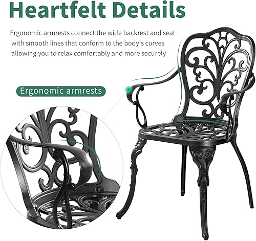 Miniatura 5 de Juego de mesa y sillas de patio al aire libre de 3 piezas, de aluminio fundido resistente al óxido, con agujero para sombrilla para patio, porche,