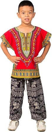 LOFBAZ African Dashik Shirt for Kids Unisex Boys Girls Child Toddler T-Shirts