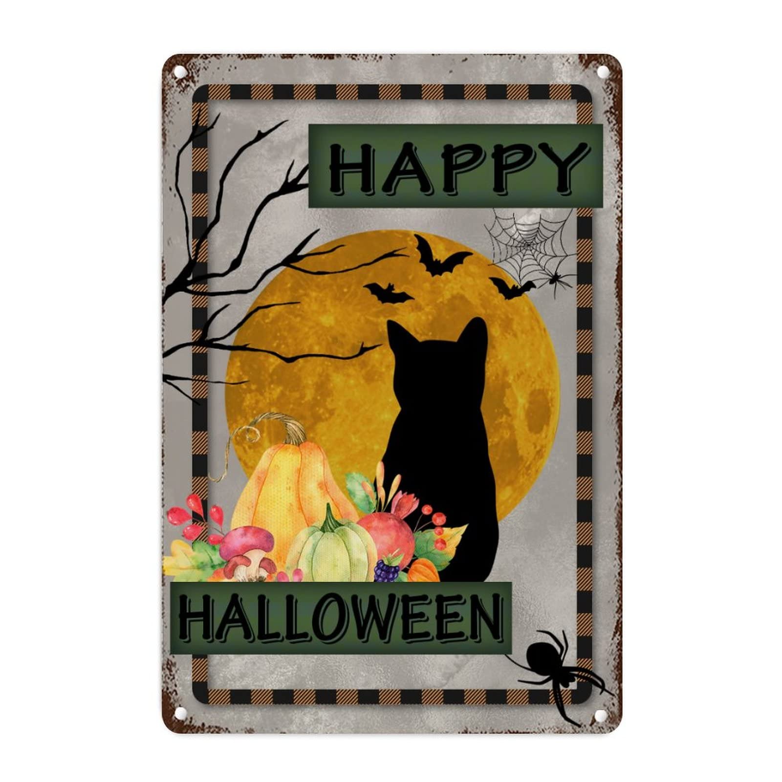 Décoration murale vintage en métal Halloween citrouille pour porche