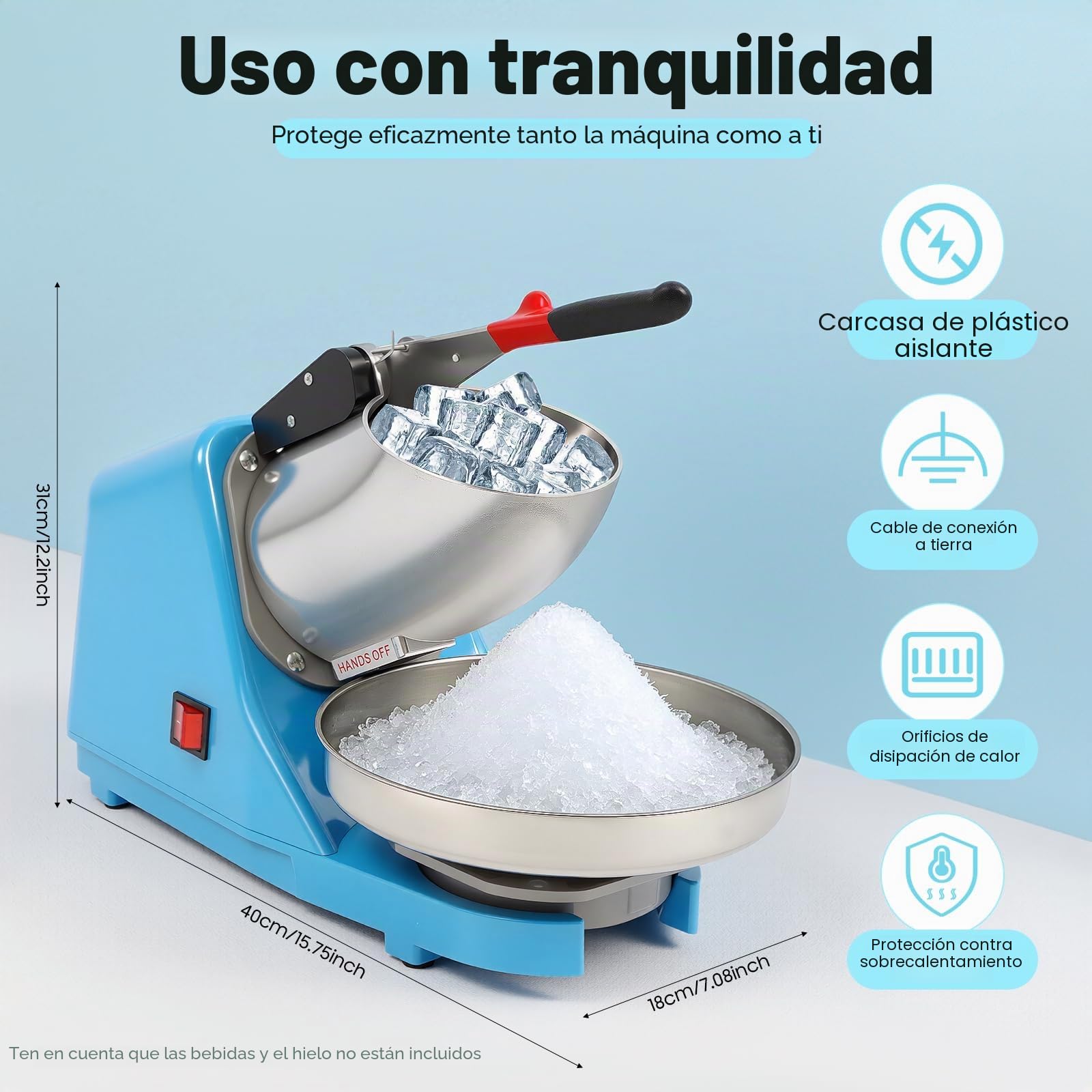 Trituradora de hielo eléctrica, trituradora de hielo de acero inoxidable, 220 V, 380 W, trituradora de hielo de 2200 rpm, para preparación de bebidas frías, té con leche, batidos, batidos de leche