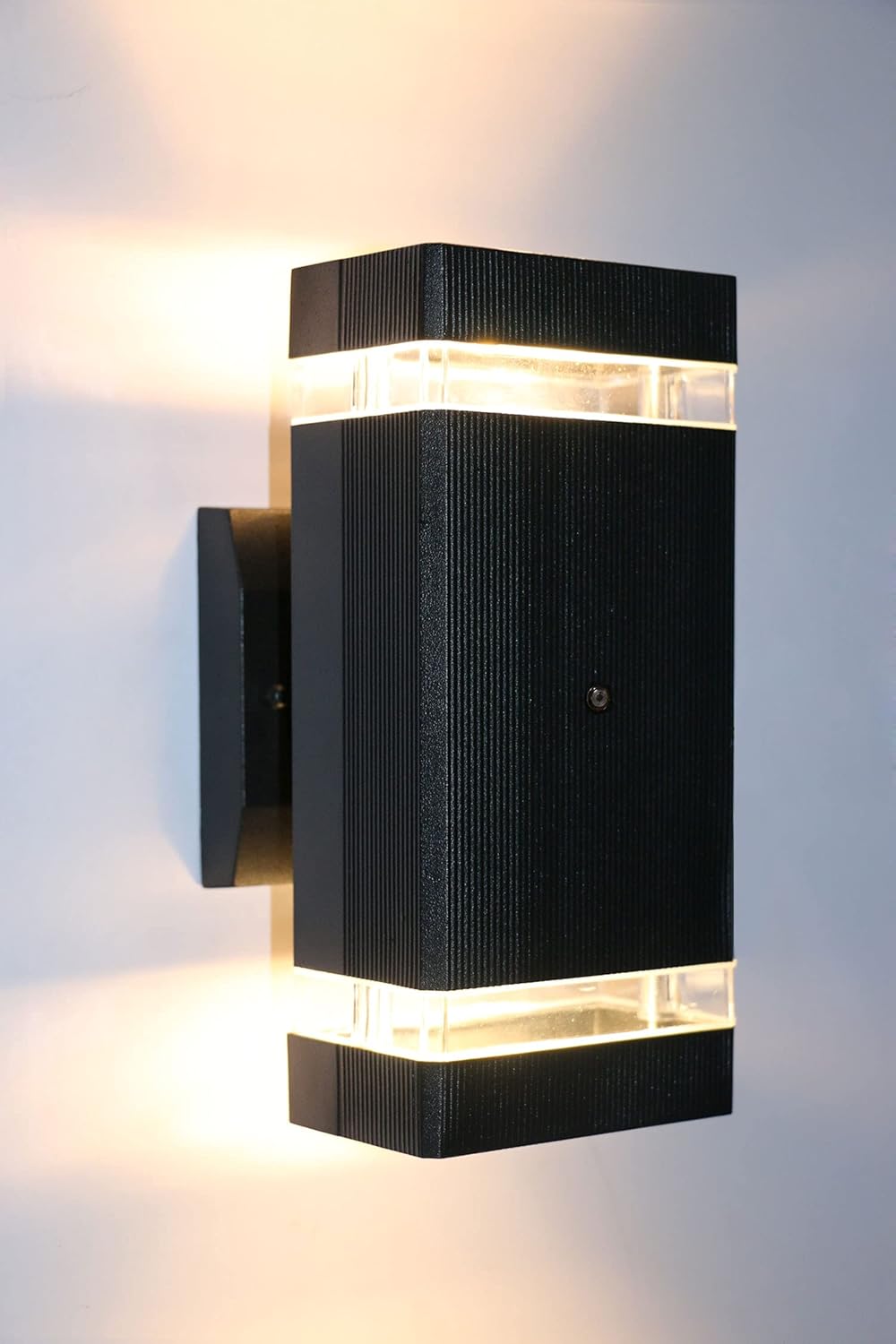 Modern Outdoor Wall Light Dusk to Dawn Sensor Exterior Light Fixture Wall Mount Waterproof Anti-Rust Rectangle Up and Down Black Sconces for Porch Patio House Outside Entryway Warm White