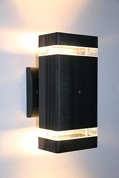 Modern Outdoor Wall Light Dusk to Dawn Sensor Exterior Light Fixture Wall Mount Waterproof Anti-Rust Rectangle Up and Down Black Sconces for Porch Patio House Outside Entryway Warm White