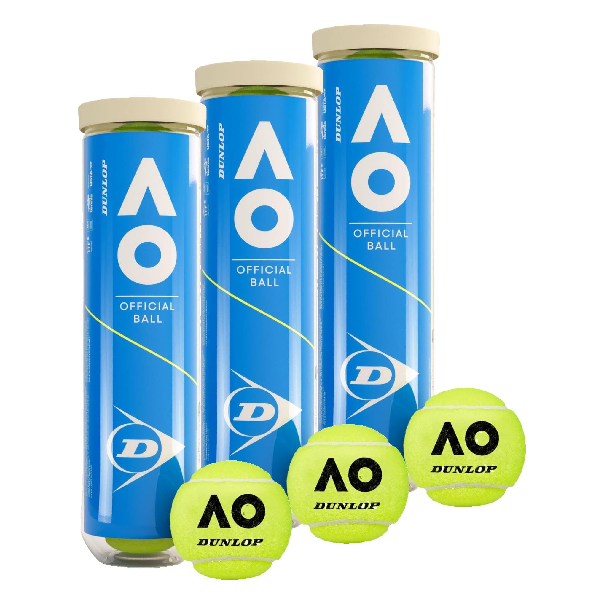 DUNLOP Tennisball Australian Open - für Sand, Hartplatz und Rasen (4 Bälle) (Packung mit 3)