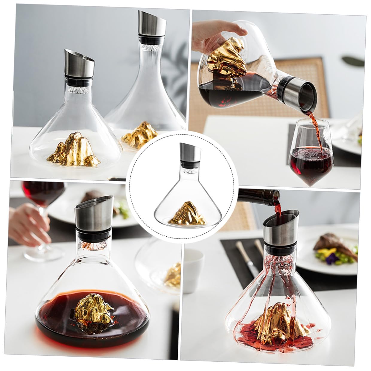 Zerodeko Decanter per Aerazione e Decantazione Rapida per Dorato in Cristallo da 1500ml Design e Inclinata per Serate e Degustazioni
