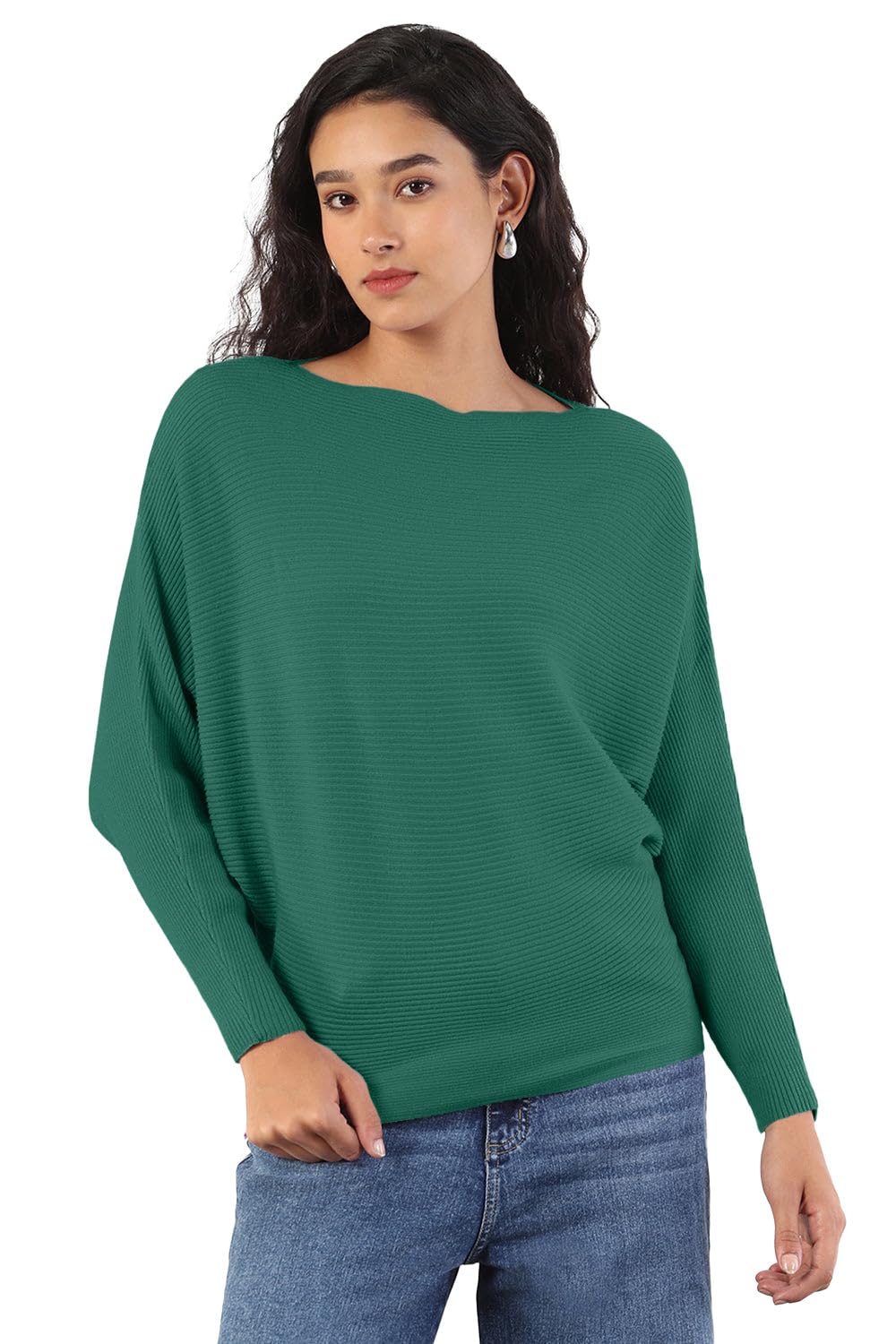 showoffff Women's Ribbed Green Batwing-Sleeve Pullover Top-CHN-1904-1_Green-P-picture-29