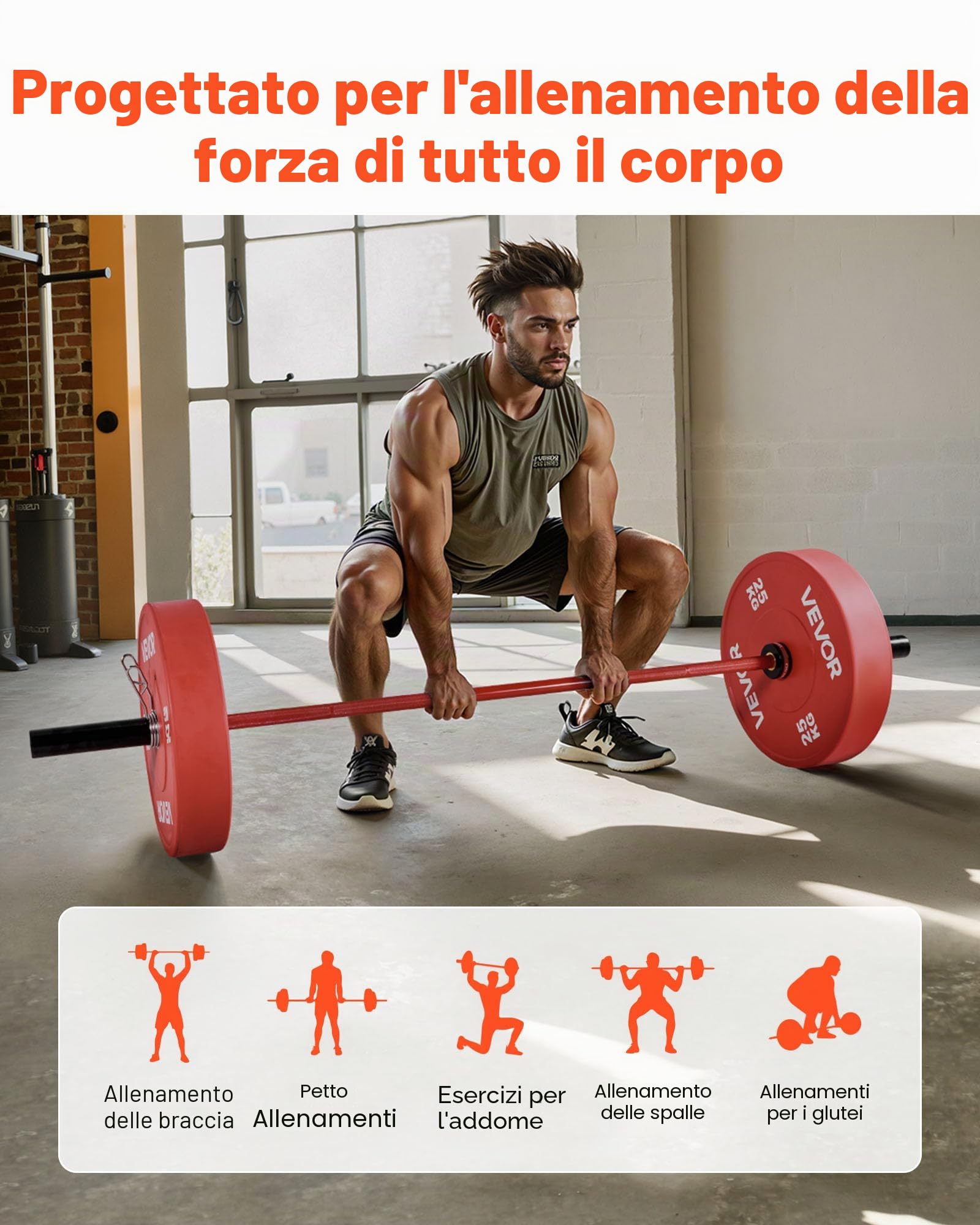 VEVOR Bilanciere 1800 mm, per Piastre da 50 mm, Bilanciere con Impugnatura Zigrinata per Allenamento della Forza, Sollevamento Pesi, Stacco da Terra, Distensione su Panca, Capacità 317 kg