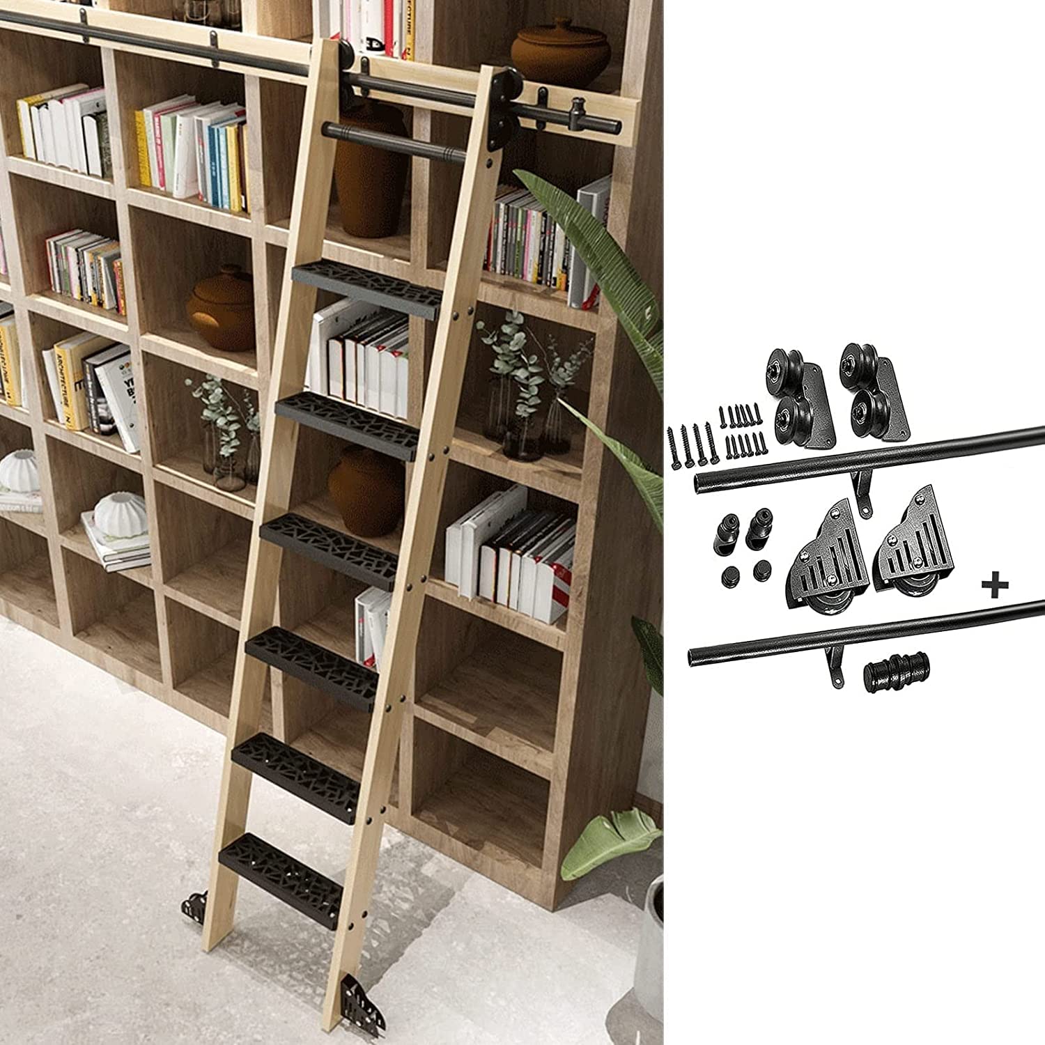 Kit ferramenta per Scala Scorrevole per Biblioteca - Kit ferramenta per Porta Scorrevole del fienile, Kit ferramenta per Scala Scorrevole per libreria Kit ferramenta per Binario Scorrevole Kit armadi