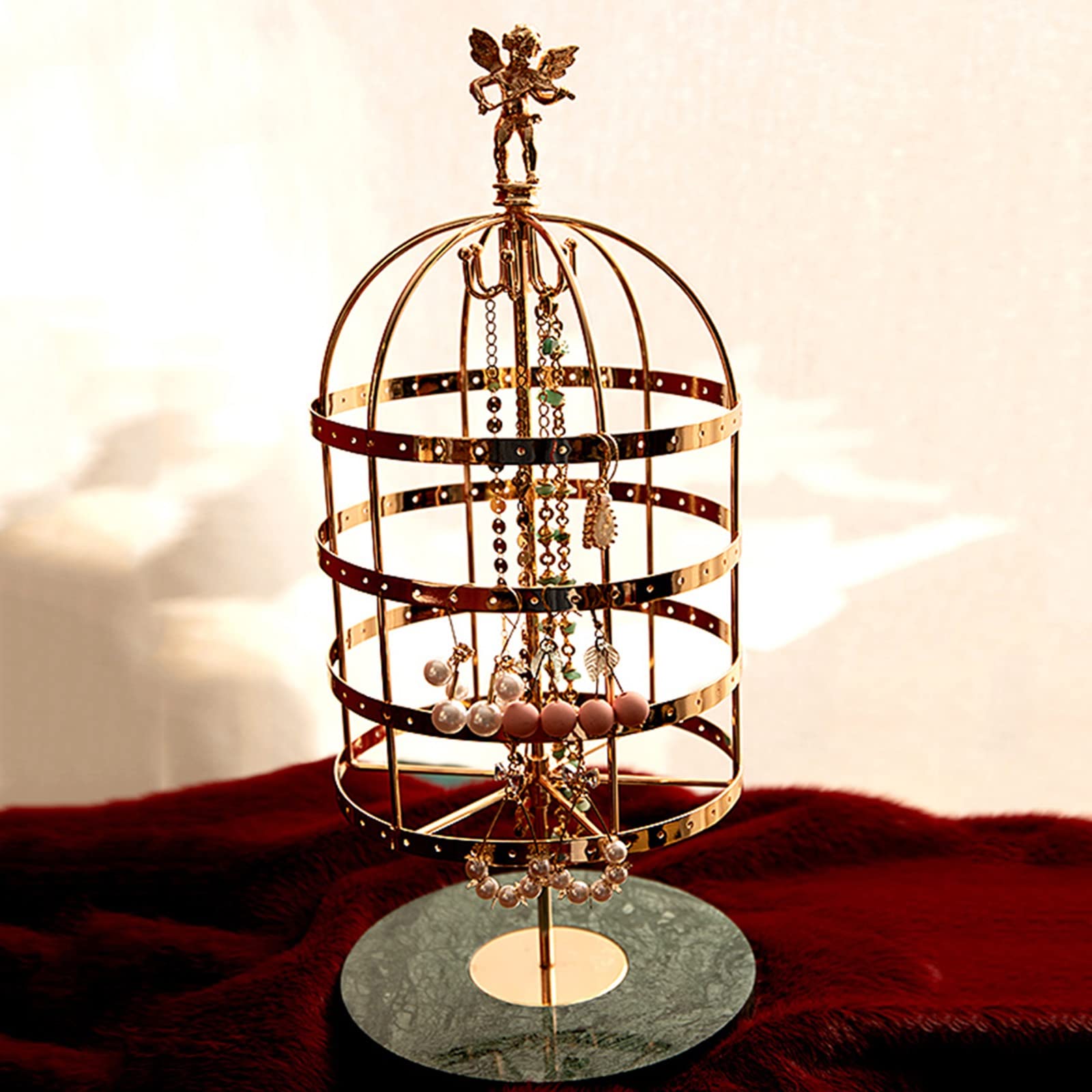 Schmuckständer, Vogelkäfig, drehbar, Schmuck-Organizer, Ohrringhalter, Ständer, Ohrringbaum, Tisch-Metall-Präsentationsständer für Frauen und Mädchen, Schmuck-Organizer-Halter (Farbe: Grau)