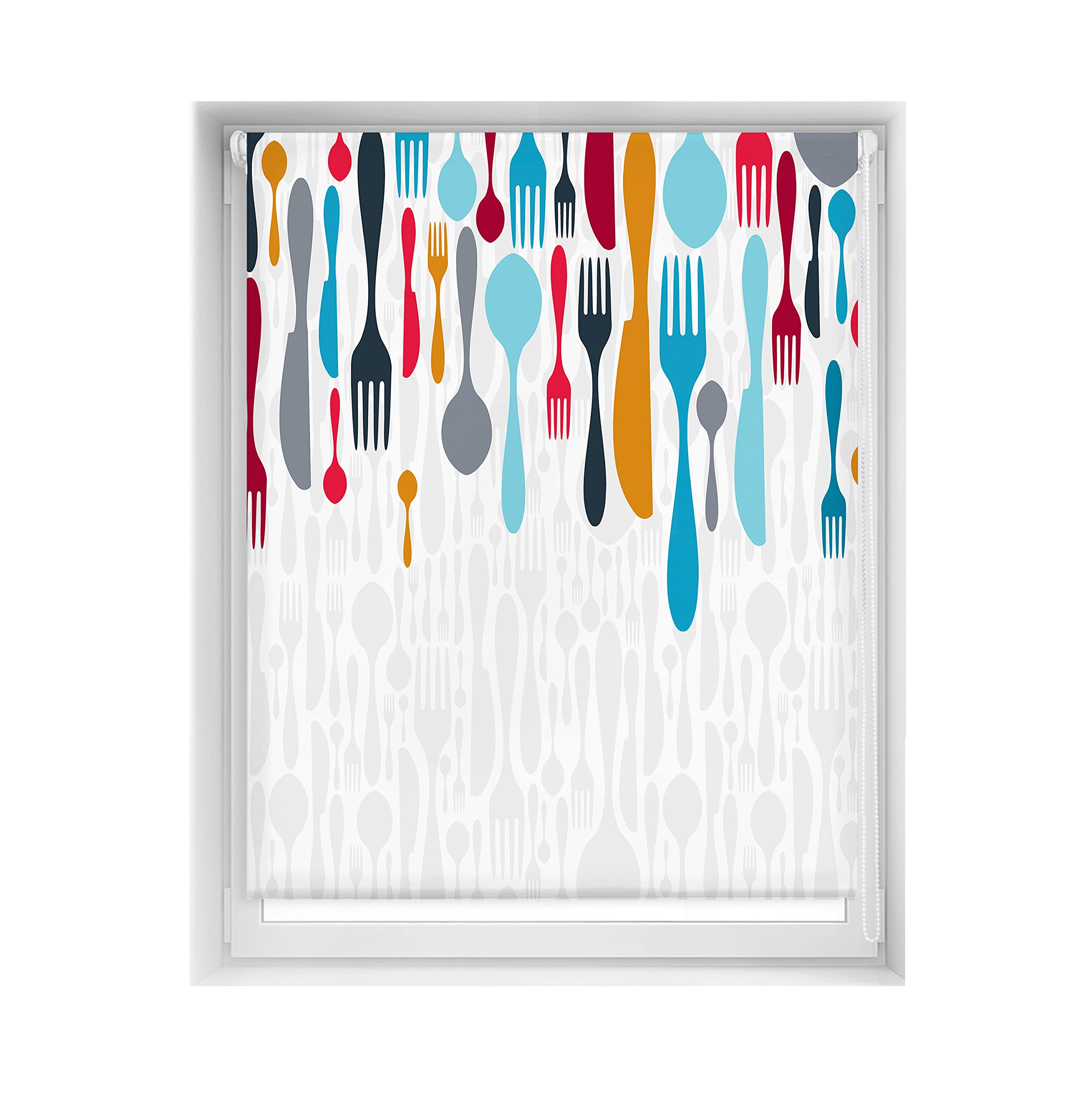 Blindecor Easy Store Enrouleur translucide sans perçage à Motif numérique, Couverts, 120 x 150 cm, Dimensions du Tissu 117 x 145 cm