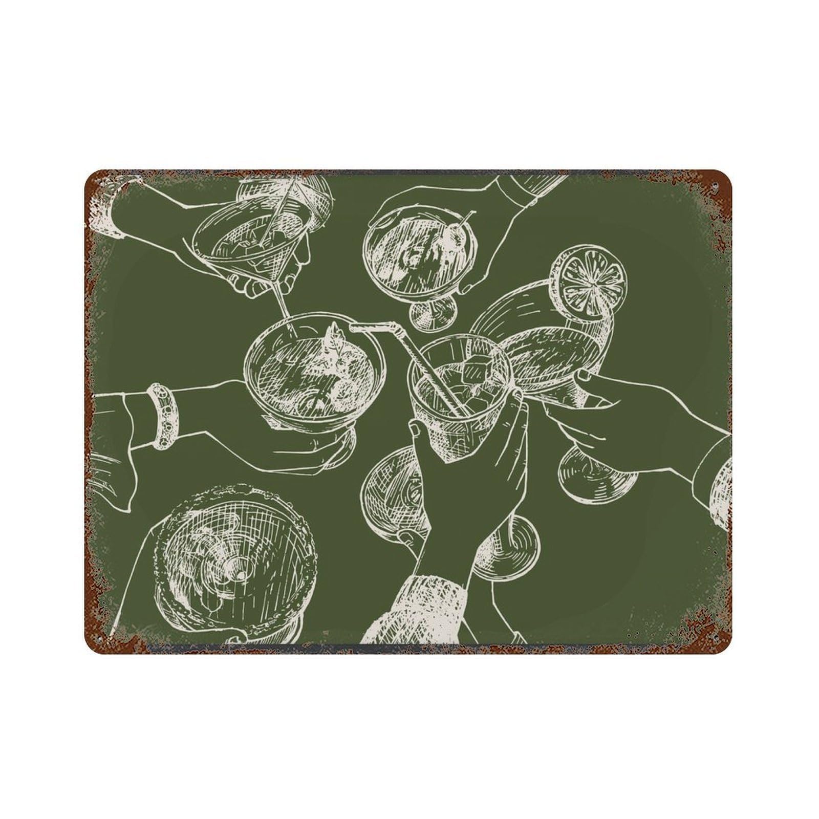 xiaoxiaoshen Vintage Etching Style Cocktail Cheers, Bar Cart Line Drawing Wall Decor Art Metal Tin Poster Modern Home Decor Art Home Bar Shop Decorations Vintage Sign 30x40cm