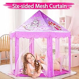 Monobeach Princess Tent Girls Unicorn Large Playhouse Kids Castle Play Tent with Star Lights Gift Toy for Children Indoor and Outdoor Games, 55\'\' x 53\'\' (DxH)