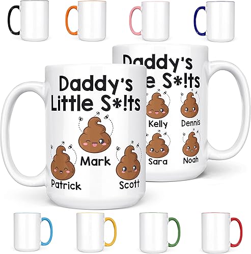 Taza personalizada para niños pequeños de papá con divertidos emojis y nombres, 11 o 15 onzas, 9 colores, tazas de té de cerámica personalizadas