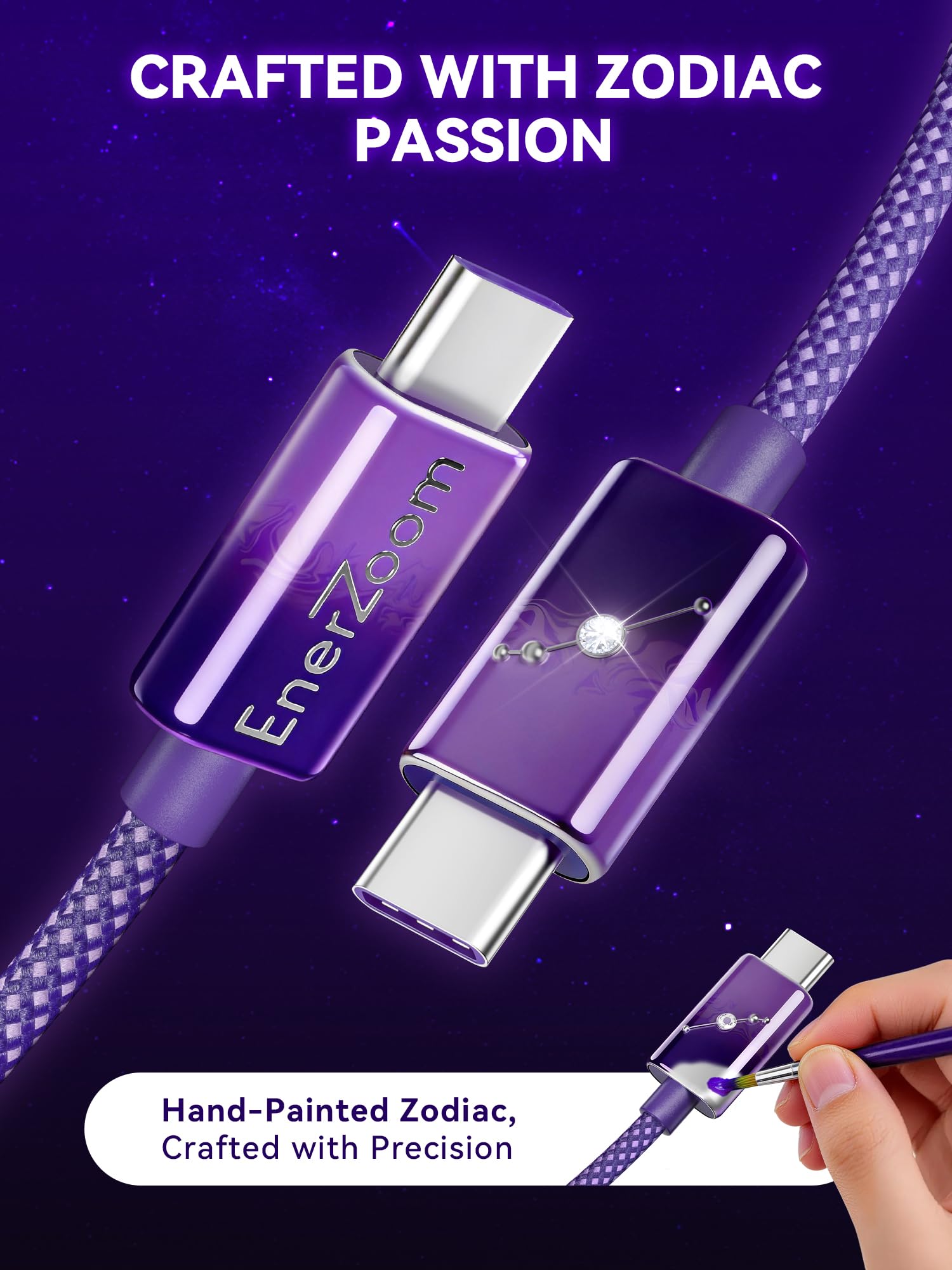 Ariete Zodiac - Cavo di ricarica da USB C a USB C, dipinto a mano, 240 W PD 3.1 Tipo C, cavo intrecciato in nylon a ricarica rapida, regalo astrologico per lei, 1 m