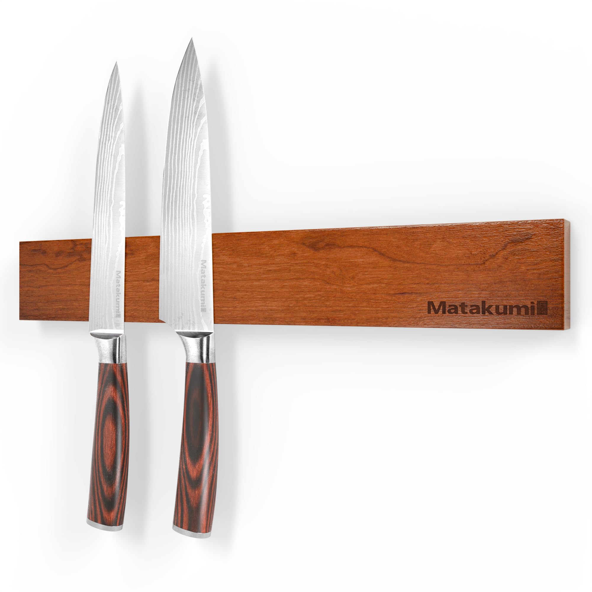 Matakumi Barra magnetica con coltello, 40 x 6 cm, in legno di acacia, magnetica, autoadesiva o viti, salvaspazio, supporto magnetico a parete