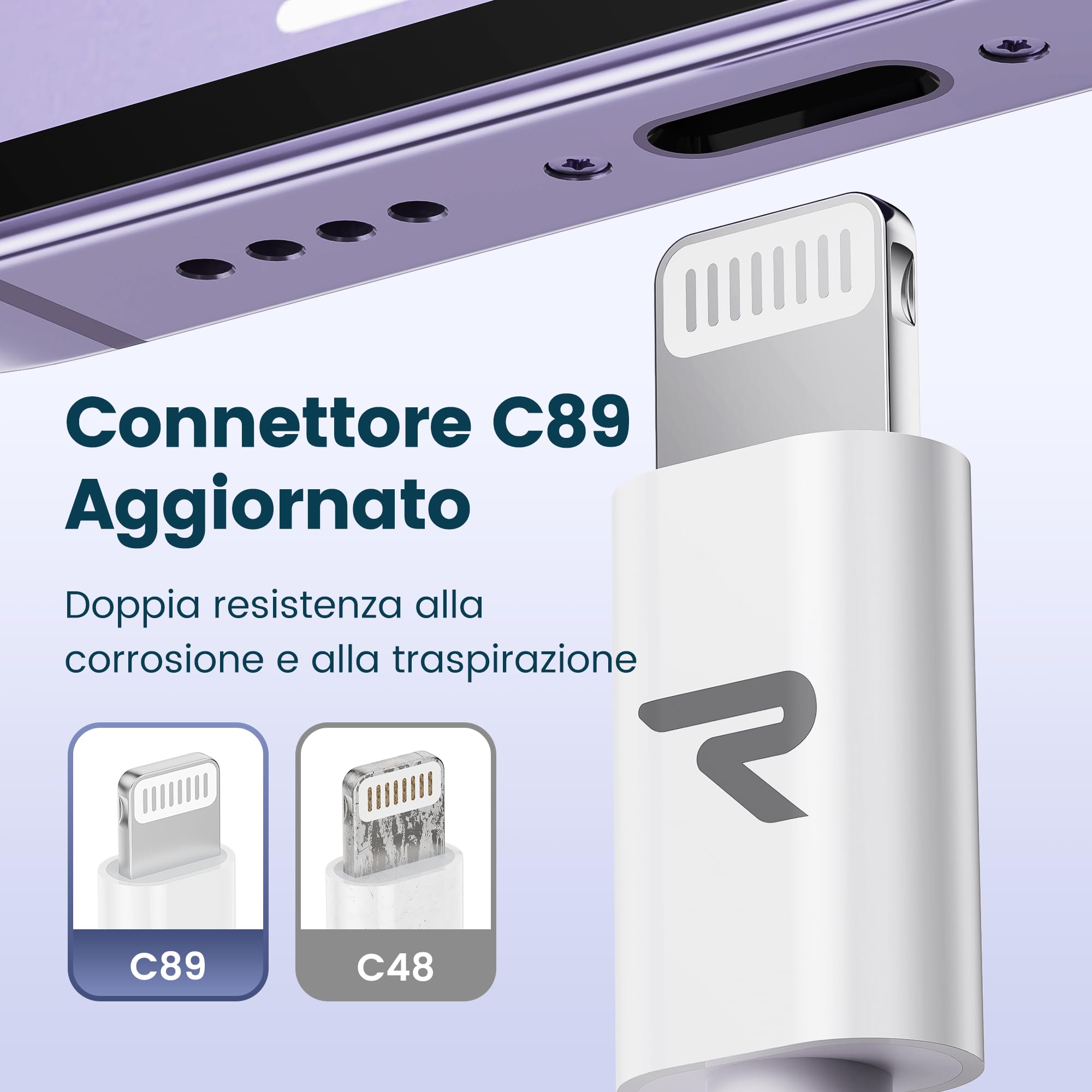 RAMPOW Cavo iPhone, Cavo iPhone USB Cavo Lightning Ricarica, Cavo Caricatore iphone Carica Rapida [Certificato MFi C89] Compatibile per iPhone 14/14 Pro/13/12/11/Pro Max/8/7/XR, iPad - Bianco/1M