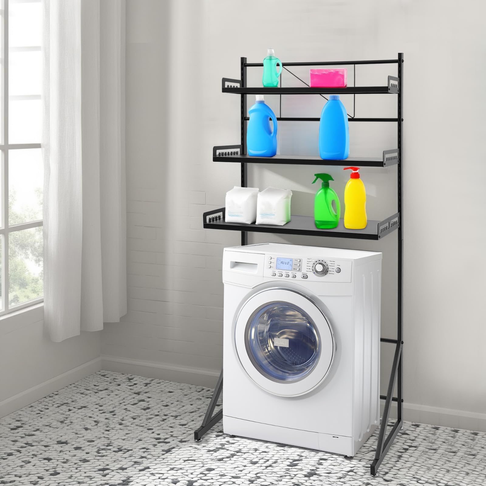 Waschmaschinenregal, 69 × 40 × 161cm Waschmaschinenschrank Trocknerschrank 3 Ebenen | Schnelle Installation | Robust, Washing Machine Cabinet für Badezimmer, Küche, Balkon