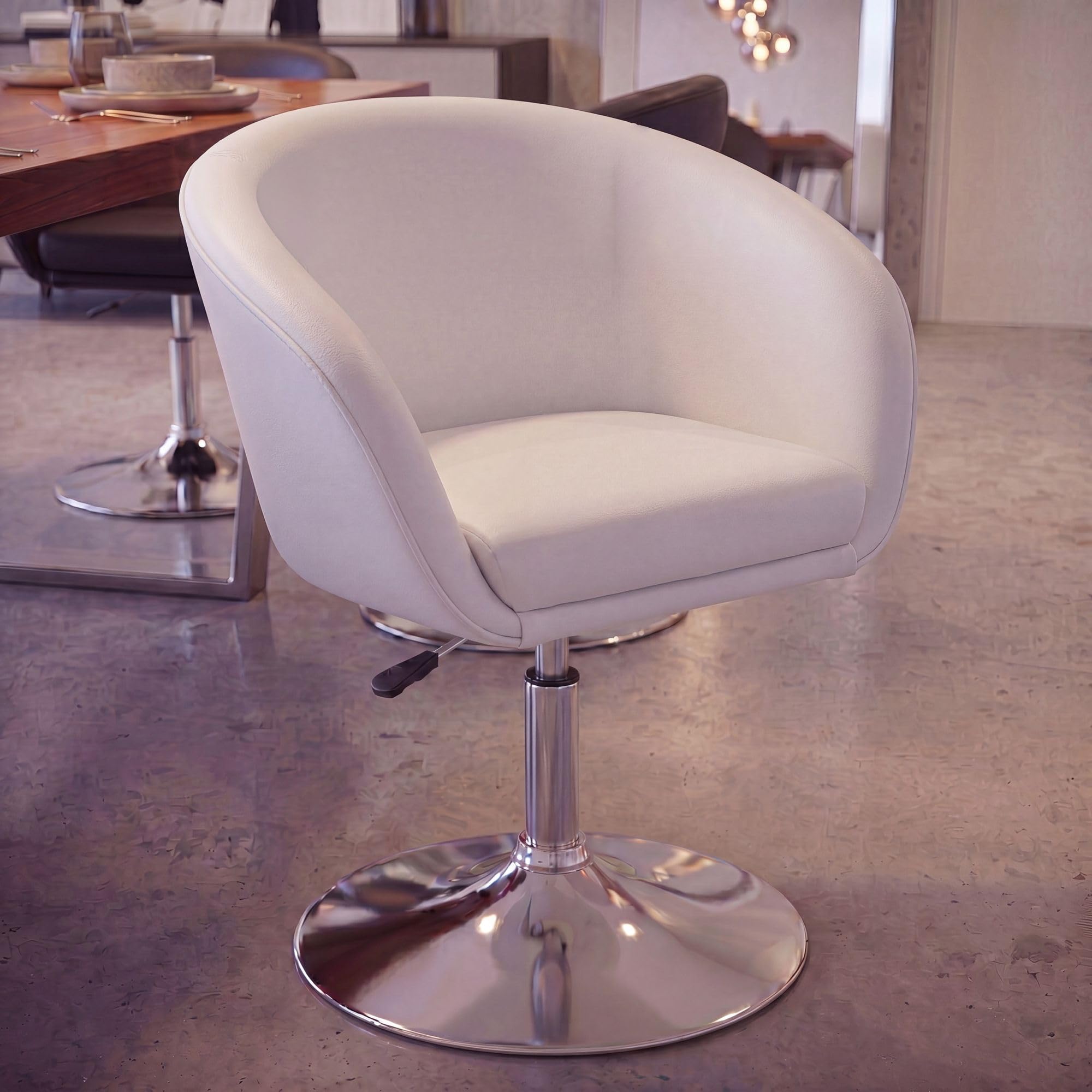 FineBuy Silla Giratoria Cuero sintético Blanco Moderna con reposabrazos | Silla de Cocina sin Ruedas | Silla de Comedor Tapizada con Respaldo | Sillón de salón con pie de trompeta, imitación de piel, hasta 120 kg, soporte seguro, acolchado cómodo